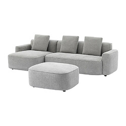 Avis Vente-Unique Canapé d'angle gauche et pouf en tissu texturé gris POMIANGO