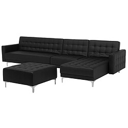 Beliani Canapé angle gauche convertible cuir PU noir 5 places avec pouf ABERDEEN pas cher