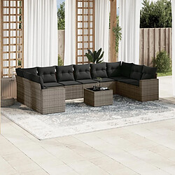 Maison Chic Salon de jardin 11 pcs avec coussins | Ensemble de Table et chaises | Mobilier d'Extérieur gris résine tressée -GKD90082