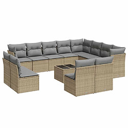 Maison Chic Salon de jardin avec coussins 13 pcs | Ensemble de Table et chaises | Mobilier d'Extérieur beige résine tressée -GKD55502