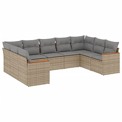 vidaXL Salon de jardin avec coussins 9 pcs beige résine tressée