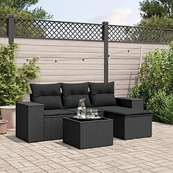 Maison Chic Salon de jardin 5 pcs avec coussins | Ensemble de Table et chaises | Mobilier d'Extérieur noir résine tressée -GKD96618