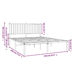 vidaXL Cadre de lit métal sans matelas et tête de lit blanc 140x190 cm pas cher