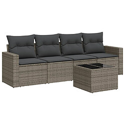 vidaXL Salon de jardin 5 pcs avec coussins gris résine tressée