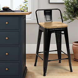 Ahd Amazing Home Design Tabouret haut bar de cuisine design industriel style Tolix Steel Wood Top Light, Couleur: Noir