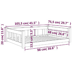 vidaXL Lit pour chien noir 105,5x75,5x28 cm bois de pin solide pas cher