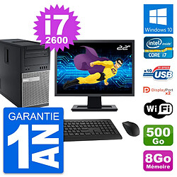 PC Tour Dell 9010 Ecran 22" Intel i7-2600 RAM 8Go Disque 500Go Windows 10 Wifi - Occasion