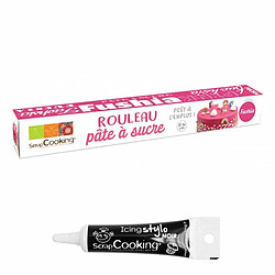 Scrapcooking Pâte à sucre en rouleau Fuchsia 430 g + Stylo de glaçage noir