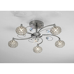 Luminaire Center Semi Plafonnier Cara 5 Ampoules nickel satiné/cristal