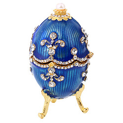 Boîte à Bijoux en Email Bleu avec Cristal Strass et Peinture Forme Oeuf de Pâques Contenant Boîtier Organisateur de Bague Boucle d'Oreille