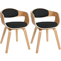 Decoshop26 Lot de 2 chaises de salle à manger design scandinave en tissu noir et structure en bois clair 10_0001717