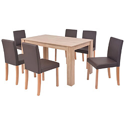 vidaXL Table et chaises 7 pcs Cuir synthétique Chêne Marron