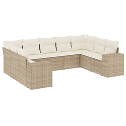 vidaXL Salon de jardin avec coussins 9 pcs beige résine tressée