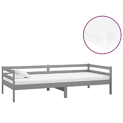 Maison Chic Lit de jour avec matelas, Lit de repos Lit d'invité pour Salon Chambre,Canapé-lit 90x200 cm Gris Bois de pin massif -MN85790