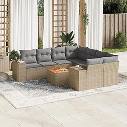 vidaXL Salon de jardin avec coussins 9 pcs beige résine tressée 