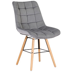 Decoshop26 Lot de 2 chaises de salle à manger style scandinave couture carrée en velours gris et pieds en bois 10_0001737