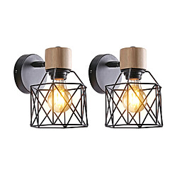 Stoex (2X) Applique Murale Rétro Moderne Lampe Murale Nordique Applique Murale en Bois Métal Applique Murale Vintage Ampoule E27 (Noir) 