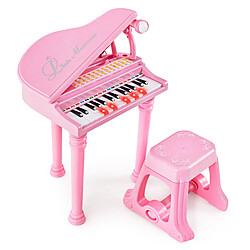 Helloshop26 Piano numérique 31 touches avec tabouret et microphone piano electronique avec mode d'enseignement led et mp3 pour enfants 3 ans rose 20_0009071