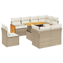 vidaXL Salon de jardin avec coussins 9 pcs beige résine tressée