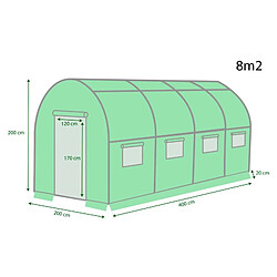 Eurospen Serre de Jardin Tunnel 8m² - bâche armée - avec fenêtres latérales et porte zipée