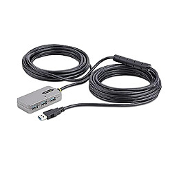 StarTech Hub USB-A à 4 Ports - Câble d'Extension USB 3.0 de 10m - Prolongateur USB Actif/Alimenté par Bus, Alimentation Optionnelle de 20W Incluse - Protection ESD Niveau 2 (U01043-USB-EXTENDER)