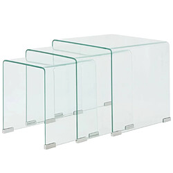 vidaXL Ensemble de tables gigognes 3 Pièces Verre trempé Transparent