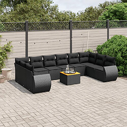 vidaXL Salon de jardin 11 pcs avec coussins noir résine tressée 