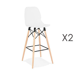 Mes Lot de 2 chaises de bar H75 cm blanches et pieds naturels - LAYNA