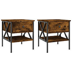 Maison Chic Lot de 2 Tables de chevet,Table de nuit,Table d'appoint pour salon chêne fumé 40x42x45 cm bois d’ingénierie -MN77313