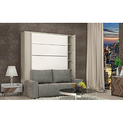 Inside 75 BELUGA SOFA armoire lit escamotable 140cm finiton gris et blanc canapé microfibre grise