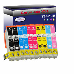 T3Azur 10x Epson T24XL-Compatible Lot de 10 Cartouches Compatiblespour Epson T2431/ T2432/ T2433/ T2434/ T2435/ T2436 - T3AZUR