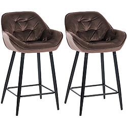 Decoshop26 Lot de 2 tabourets de bar chaises hautes assise effet capitonnée en velours marron et métal noir 10_0004152 