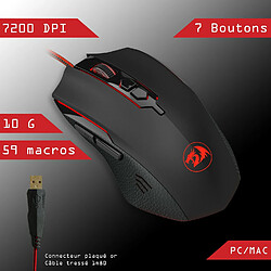 Acheter Souris Gamer Redragon INQUISITOR2 (M716A) 6 boutons, 7200 DPI, optique, filaire USB, rétroéclairage LED, macros