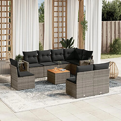 Maison Chic Ensemble Tables et chaises d'extérieur 9 pcs avec coussins,Salon de jardin gris résine tressée -GKD714827