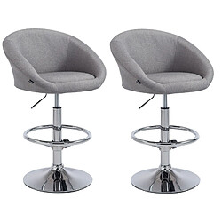 Decoshop26 Lot de 2 tabourets de bar hauteur réglable avec repose-pieds en tissu gris clair TDB10056 