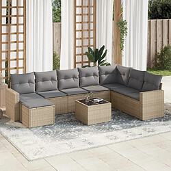 vidaXL Salon de jardin avec coussins 9 pcs beige résine tressée 