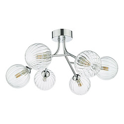 Luminaire Center Plafonnier Yiska Chrome poli,verre côtelé 6 ampoules 24cm