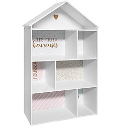 Pegane Etagère enfant forme maison 7 cases rose - L.73,5 x l.30 x H.114 cm