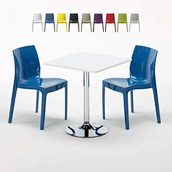 Grand Soleil Table Carrèe Blanc + 2 Chaises Colorées