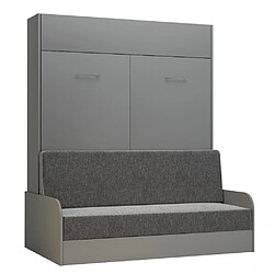 Inside 75 Armoire lit escamotable DYNAMO SOFA accoudoirs structure gris mat canapé gris couchage 160*200 