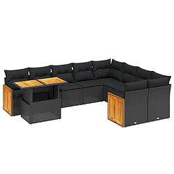 vidaXL Salon de jardin 10 pcs avec coussins noir résine tressée