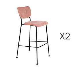 Mes Lot de 2 tabourets de bar en tissu rose - BENSON 