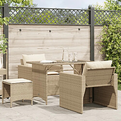 vidaXL Salon de jardin avec coussins 4 pcs beige résine tressée