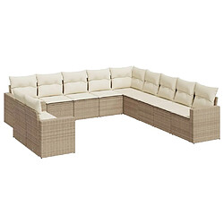 vidaXL Salon de jardin 11 pcs avec coussins beige résine tressée