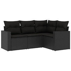 vidaXL Salon de jardin 4 pcs avec coussins noir résine tressée