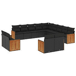 vidaXL Salon de jardin avec coussins 13 pcs noir résine tressée