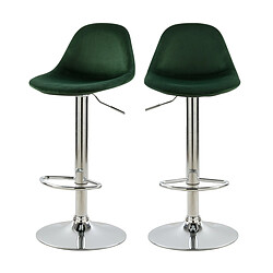 Rendez Vous Deco Chaise de bar Pavo en velours vert 60/82 cm (lot de 2) 