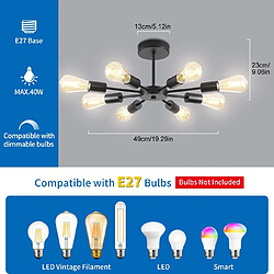 Avis Stoex Plafonnier Rétro Lampe de Plafond Moderne Noir, E27 Plafonnier Intérieur Vintage Pour Chambre À Coucher, Cuisine, Couloir, Salon 8 Lumières