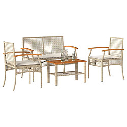 Maison Chic Salon de jardin avec coussins 4 pcs, Ensemble Tables et chaises de jardin,, Ensemble Tables et chaises de jardin, beige résine tressée -GKD597417