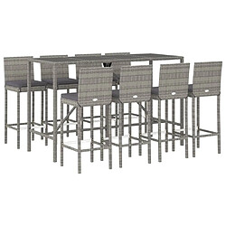 Avis Maison Chic Ensemble de bar de jardin 9 pcs et coussins,Table + chaises + coussins d'extérieur gris poly rotin -GKD266179